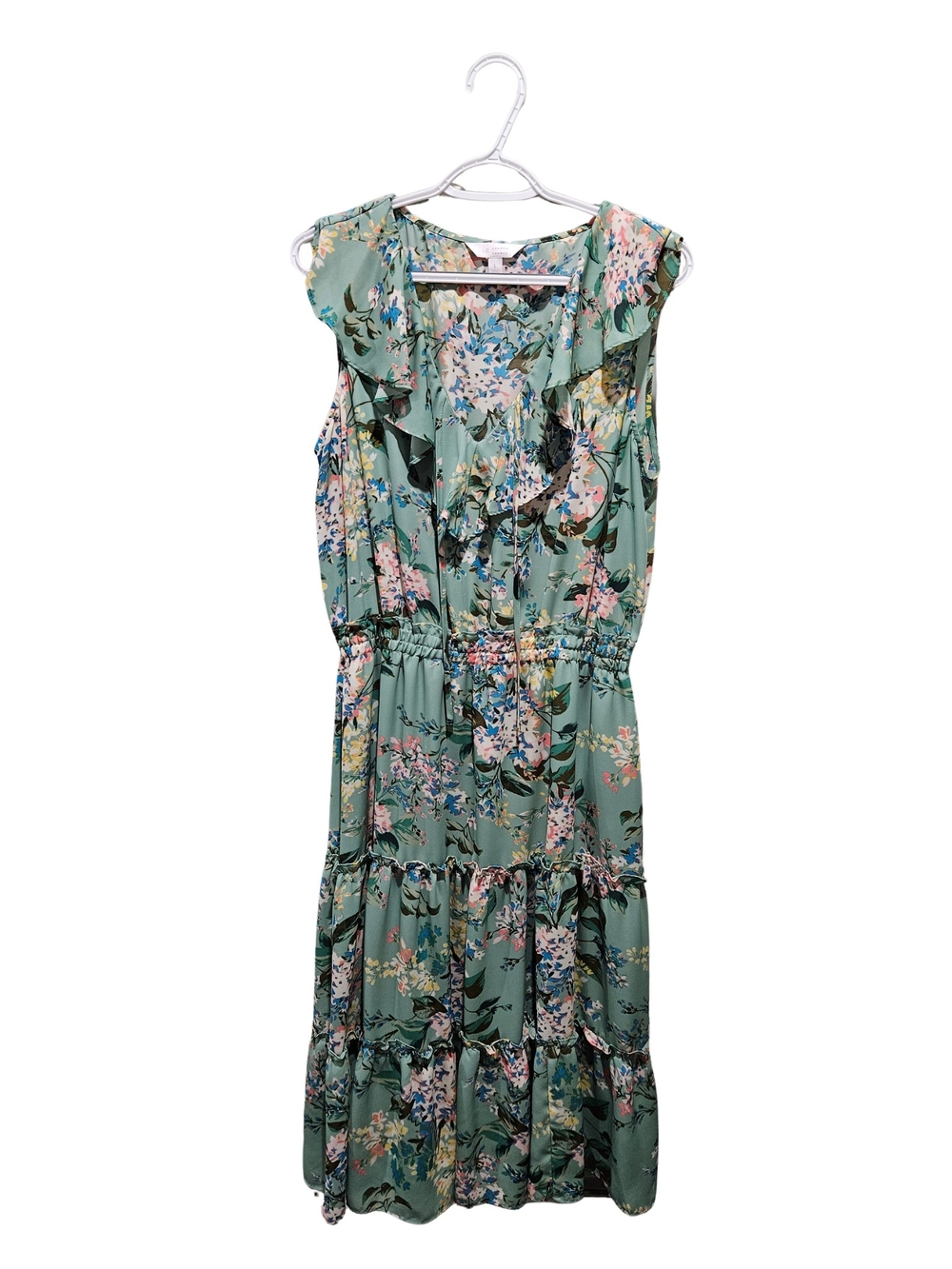 LC Lauren Conrad Mint Floral Ruffle Midi Dress